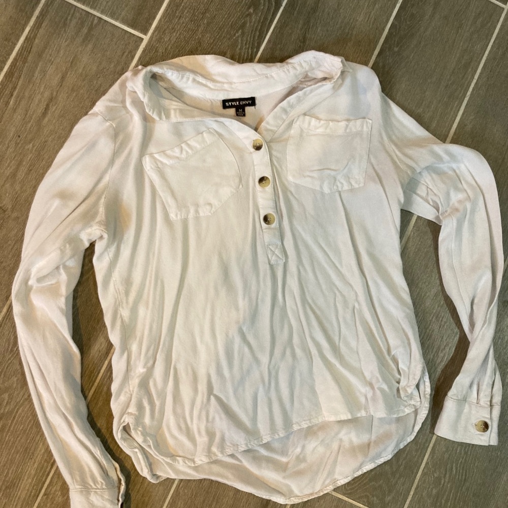 White shirt half button down